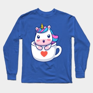 Cute Unicorn In Mug Heart Cartoon Long Sleeve T-Shirt